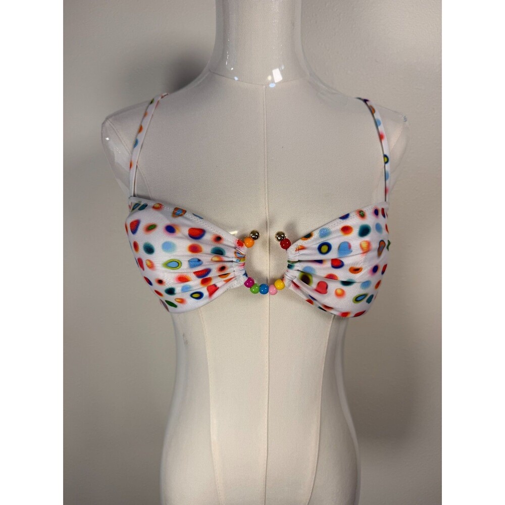 Strawberry Milk Mob Bikini Top Womens Medium Polka Dot Beaded Strap
